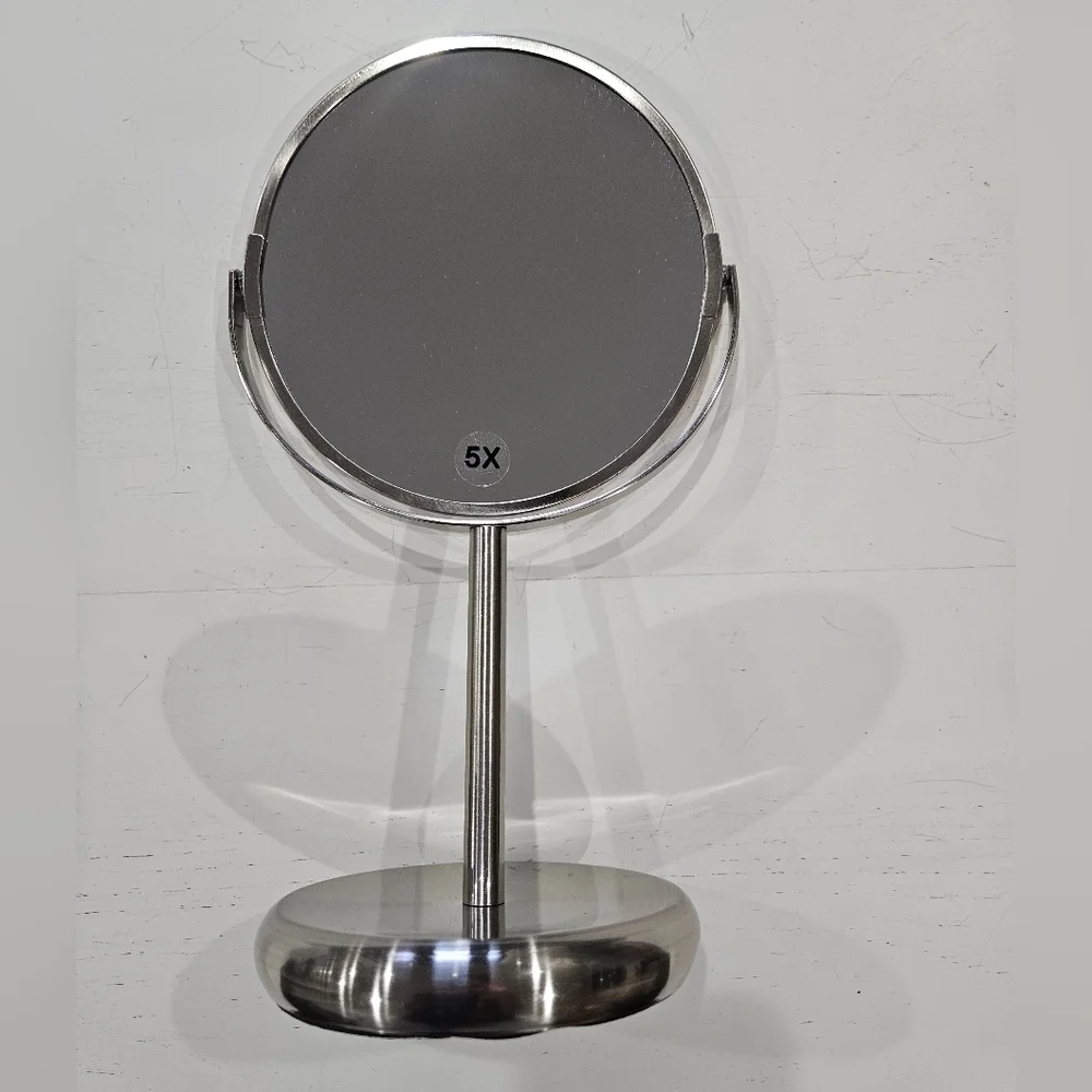 ALLEN + ROTH Brushed Stainless Steel Double Sided Mirror. 5x Magnifying - NWT